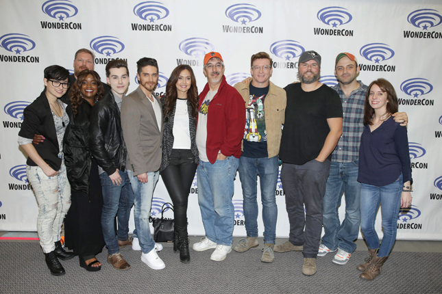 Bex Taylor-Klaus, Writer Tim Hedrick, Kimberly Brooks, Jeremy Shada, Josh Keaton, Moderator Jessica Chobot, Neil Kaplan, Rhys Darby, Tyler Labine, Executive Producer Joaquim Dos Santos and Executive Producer Lauren Montgomery seen at DreamWorks Animation "Voltron: Legendary Defender" Wondercon Presentation at Los Angeles Convention Center on Friday, March 25, 2016, in Los Angeles, CA. (Photo by Eric Charbonneau/Invision for DWA/AP Images)