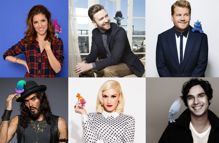 Trolls Cast, Justin Timberlake, Russell Brand, Gwen Stefani troll, Anna Kendrick 