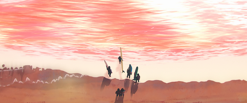 in waves